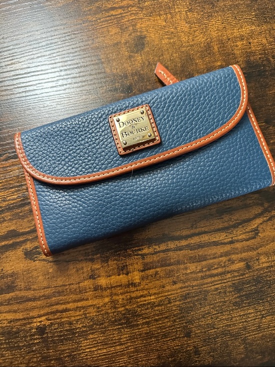 Dooney & Bourke Handbags - Dooney & Bourke Navy Pebbled Leather Continental Wallet with Brown Trim